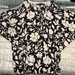 INC International Concepts Black and Cream Floral Sweatshirt
